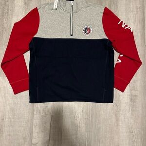 Nautica Men’s Medium Half Zip Sweatshirt Navy Blue Light Gray Red